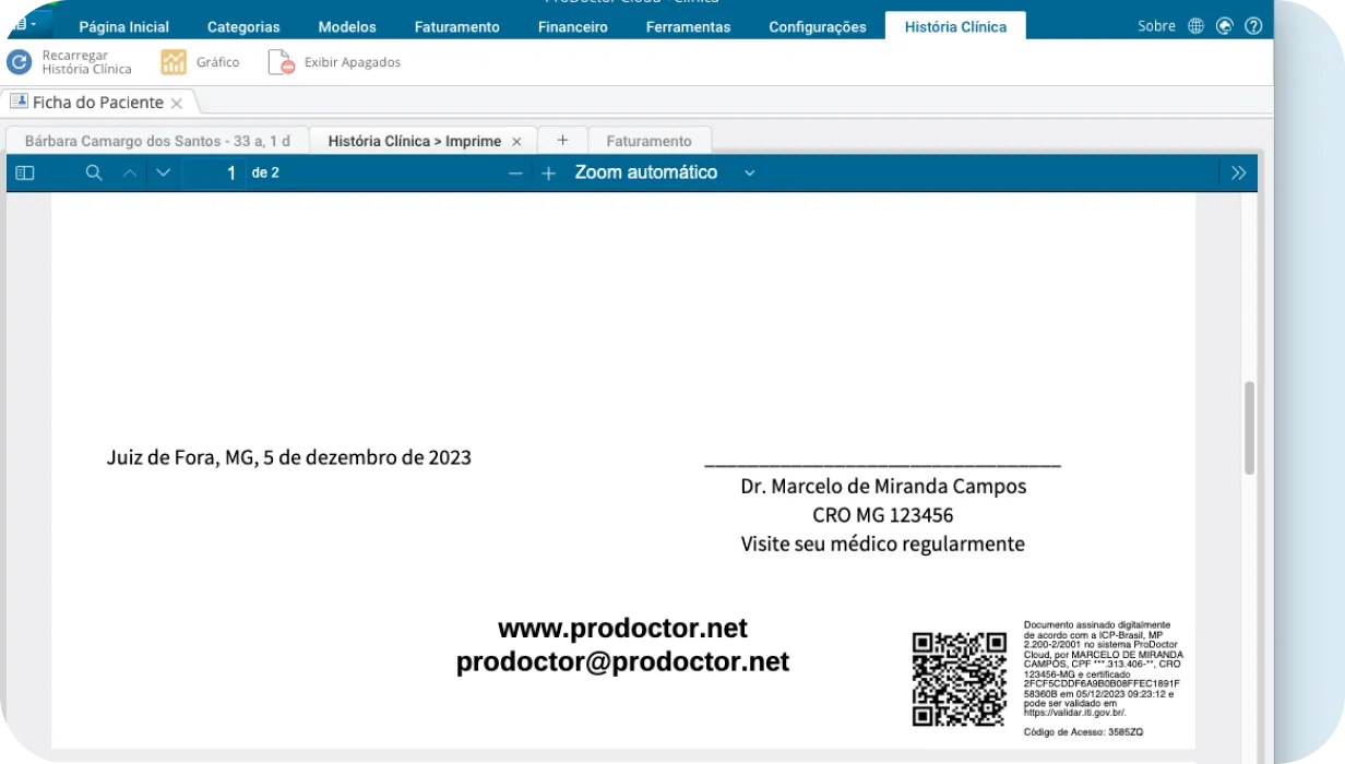 Recorte da tela da prescrição médica do cloud